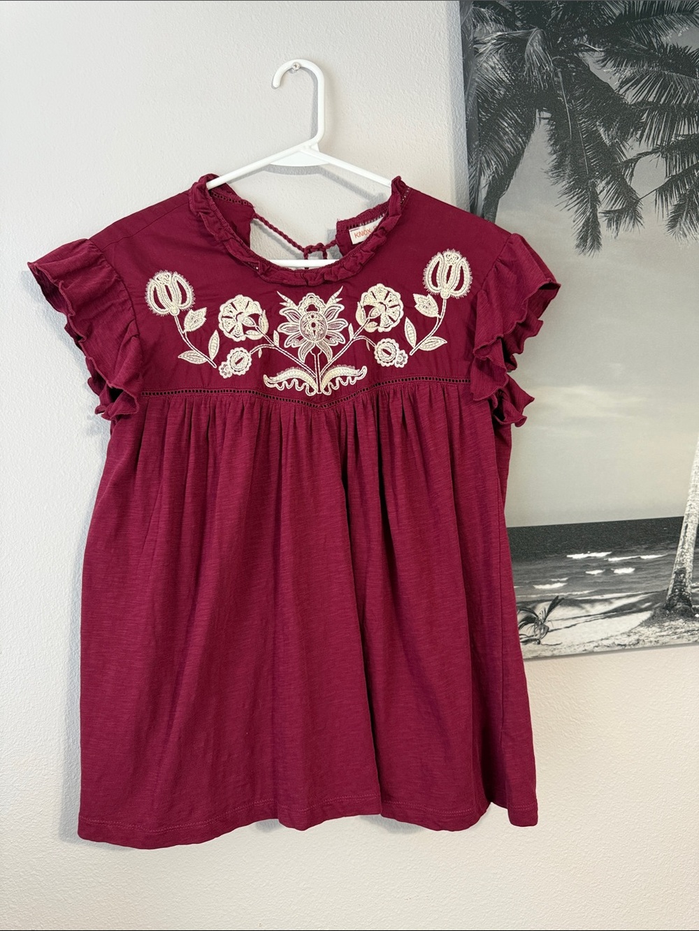 Knox Rose Burgundy Floral Embroidered Boho Top